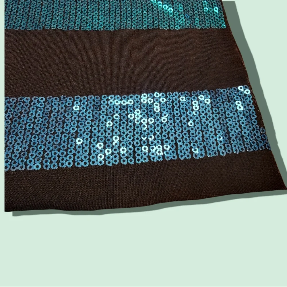Black Scarf with Teal & Blue Sequin Stripes 70” x‎ 9.5”